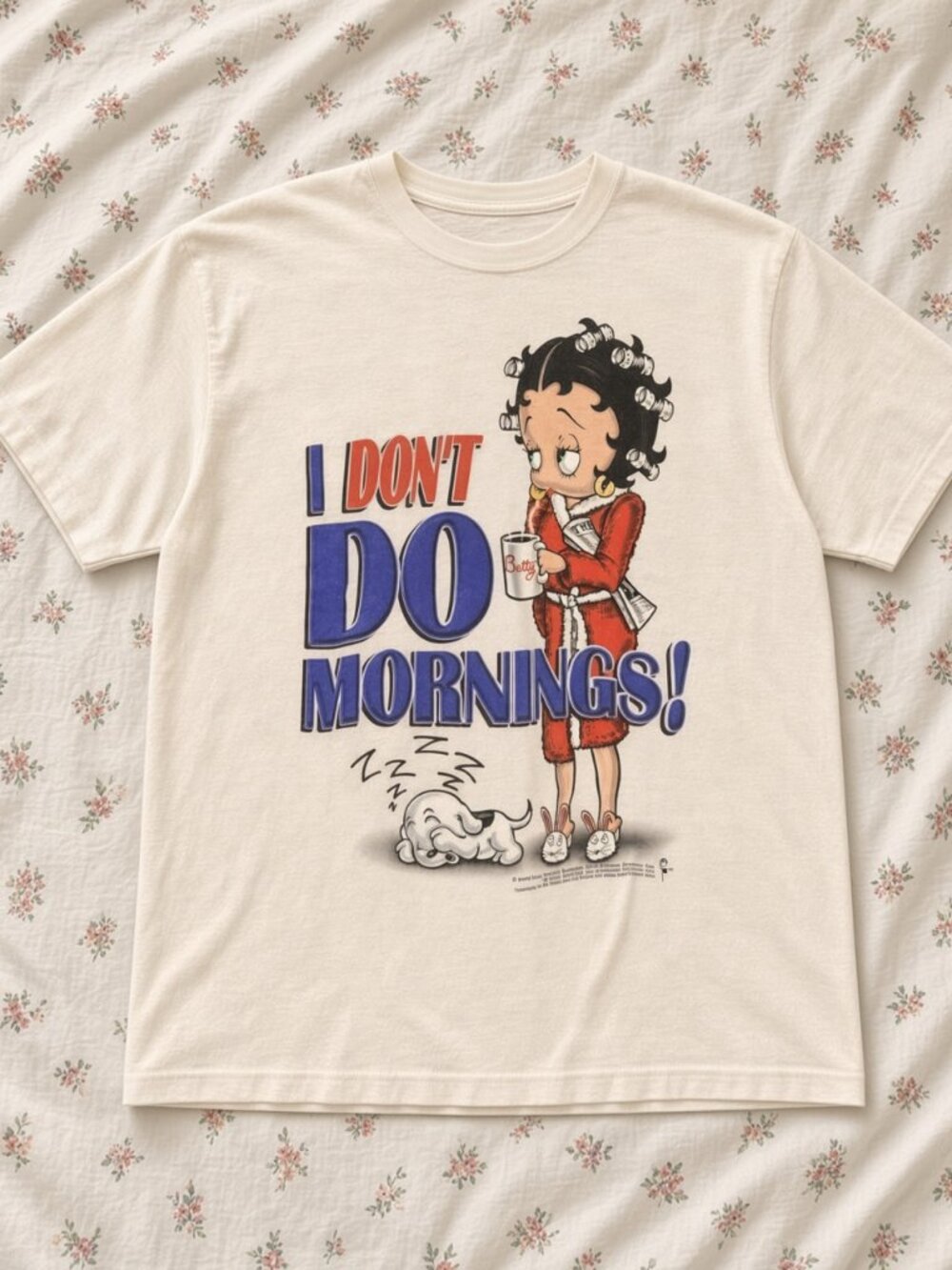 Betty Boop I Don't Do Mornings Graphic Tee Cream Cute Cartoon T-Shirt
